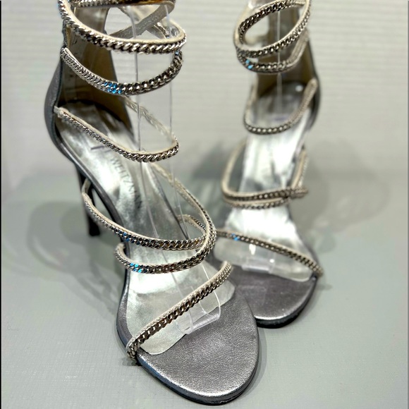 Stuart Weitzman Stilettos Gladiators Silver Chains Shoes 6 1/2 M Made in Spain - Picture 14 of 16